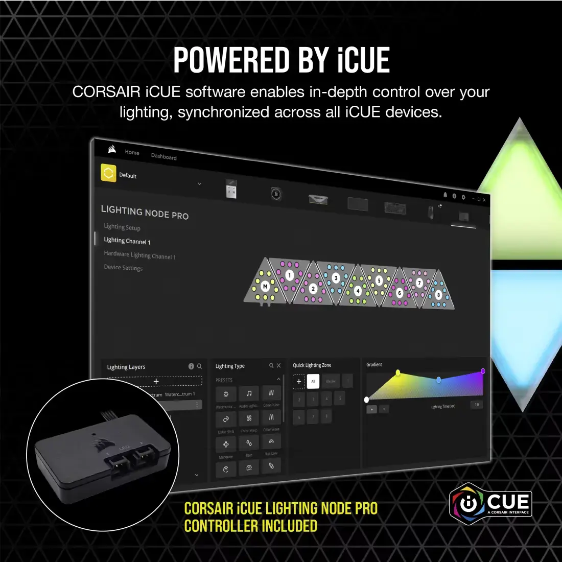 Corsair iCUE LC100 Case Accent Lighting Panels - Mini Triangle - 9x Tile Starter Kit (CL-9011114-WW)3