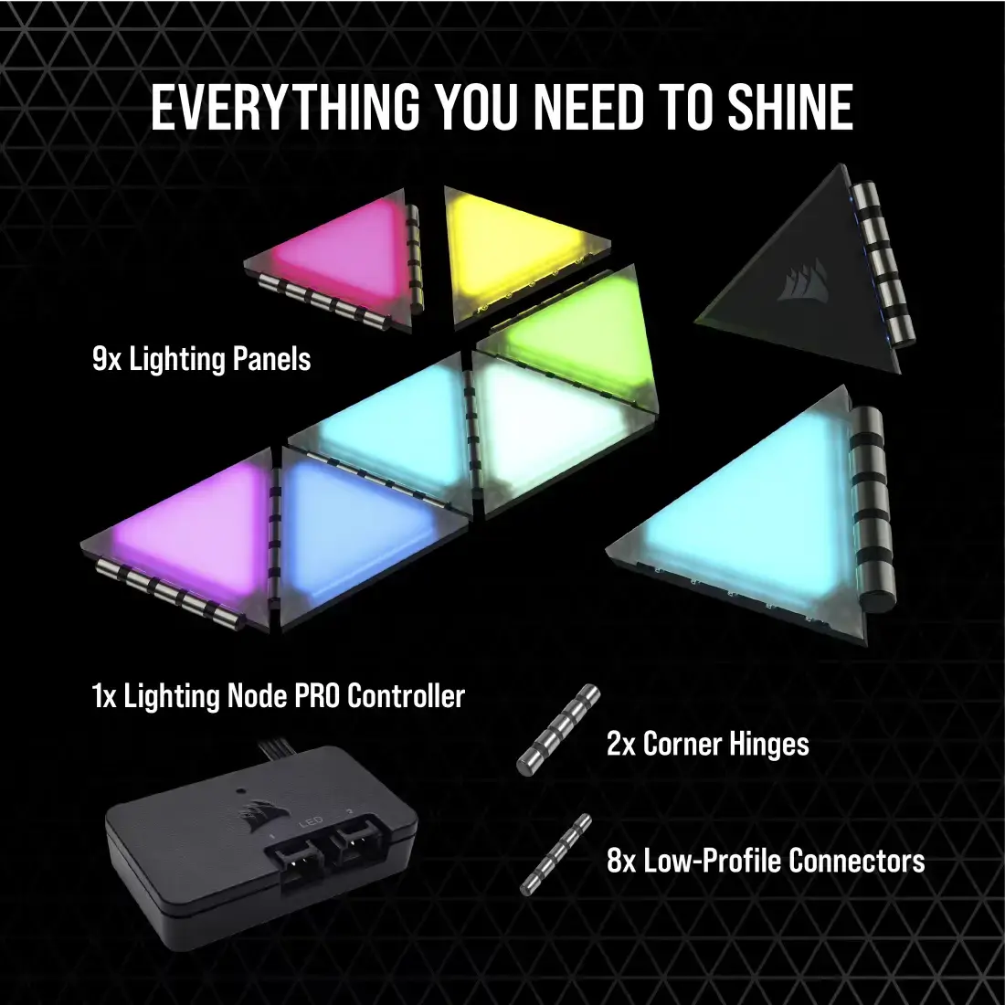 Corsair iCUE LC100 Case Accent Lighting Panels - Mini Triangle - 9x Tile Starter Kit (CL-9011114-WW)5